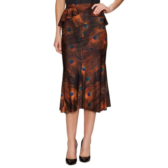 Givenchy Silk Midi Skirt Peacock Animal Print Ruffle Size 38 (6) Rare Luxury - Picture 2 of 9